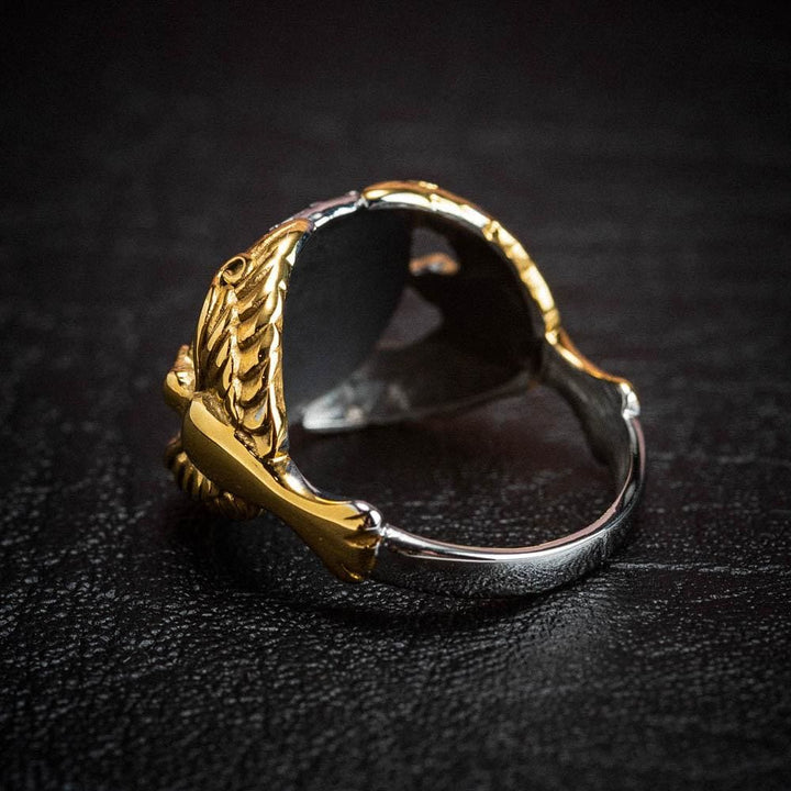WorldNordischer Wikinger Odin Raven & Helm der Ehrfurcht Ring