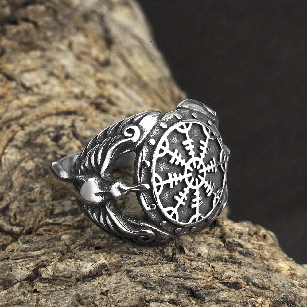 WorldNordischer Wikinger Odin Raven & Helm der Ehrfurcht Ring