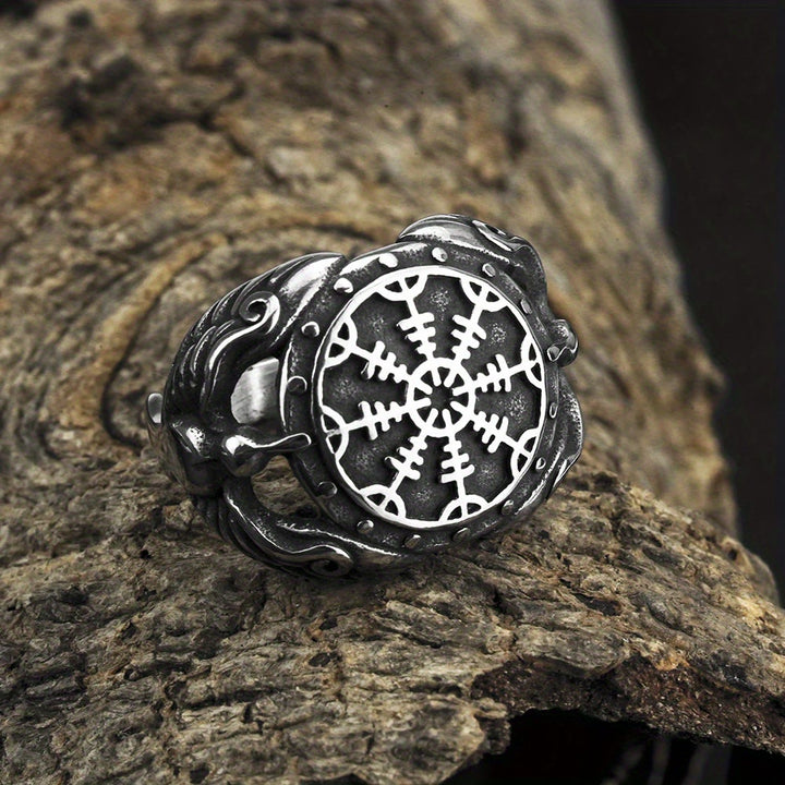 WorldNordischer Wikinger Odin Raven & Helm der Ehrfurcht Ring