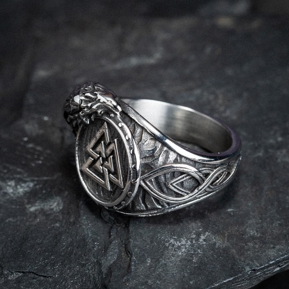 WorldNorse Wikinger-Ring für Herren mit Raven und Valknut