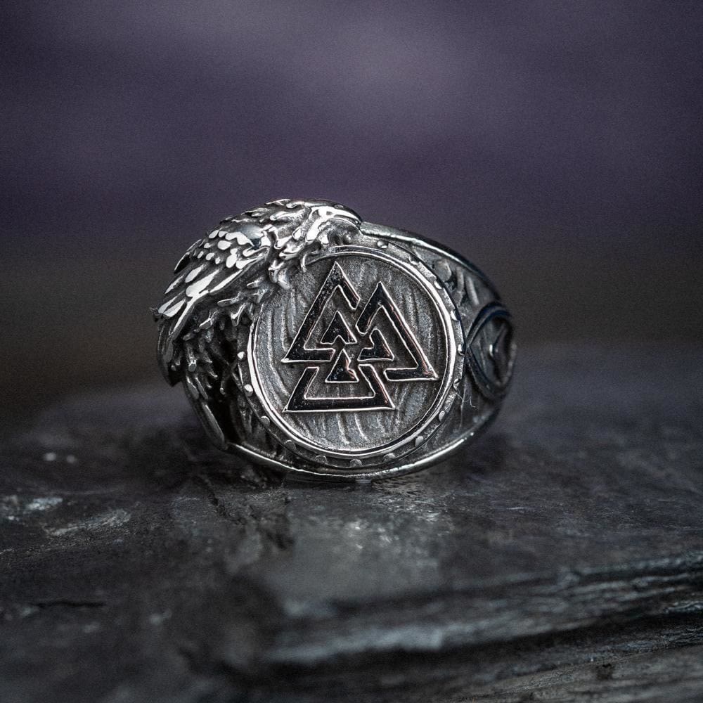 WorldNorse Wikinger-Ring für Herren mit Raven und Valknut