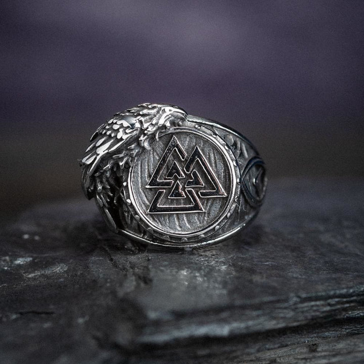 WorldNorse Wikinger-Ring für Herren mit Raven und Valknut