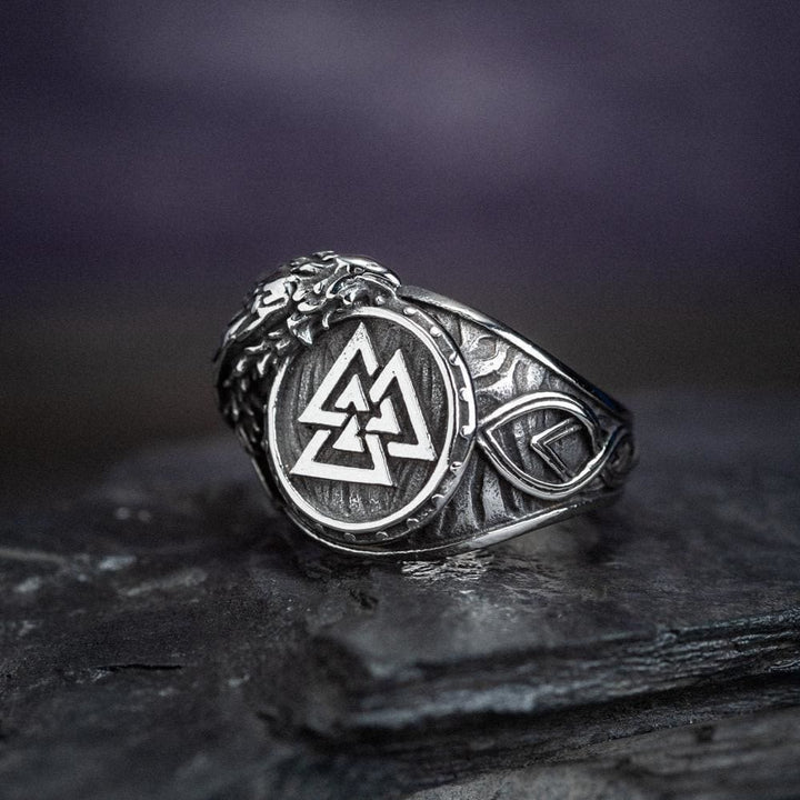 WorldNorse Wikinger-Ring für Herren mit Raven und Valknut