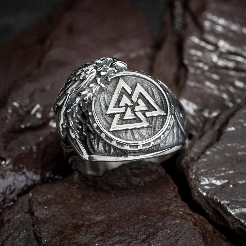 WorldNorse Wikinger-Ring für Herren mit Raven und Valknut