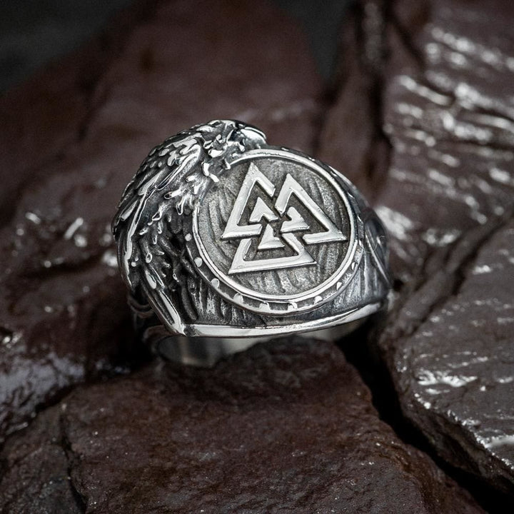 WorldNorse Wikinger-Ring für Herren mit Raven und Valknut