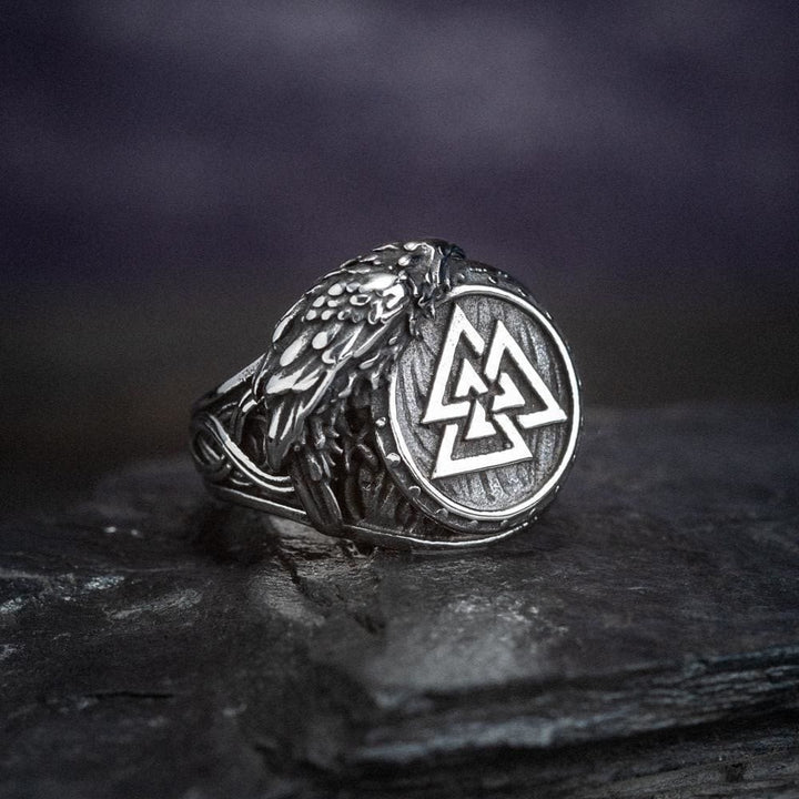 WorldNorse Wikinger-Ring für Herren mit Raven und Valknut