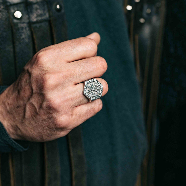WorldNorse Valknut Kompass Edelstahl Wikinger Ring