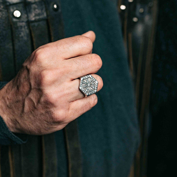 WorldNorse Valknut Kompass Edelstahl Wikinger Ring