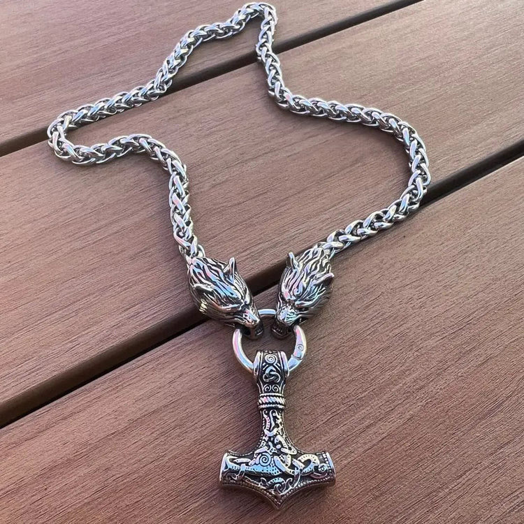 WorldNorse Vintage Wikinger Mjölnir mit Wölfen Halskette & Armband - image 11