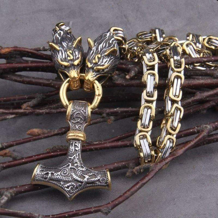 WorldNorse Vintage Wikinger Mjölnir mit Wölfen Halskette & Armband - image 19