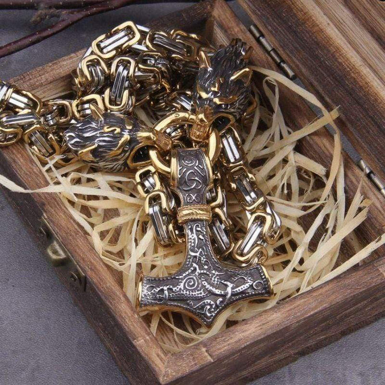 WorldNorse Vintage Wikinger Mjölnir mit Wölfen Halskette & Armband - image 20