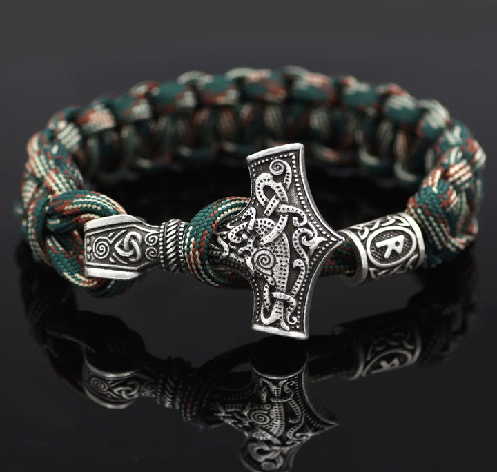 WorldNorse Thors Hammer geflochtenes Seil Wikinger Mjölnir Armband