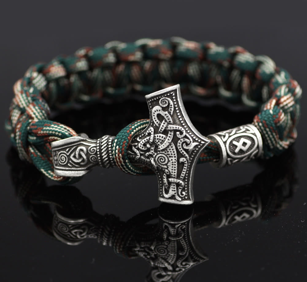 WorldNorse Thors Hammer geflochtenes Seil Wikinger Mjölnir Armband
