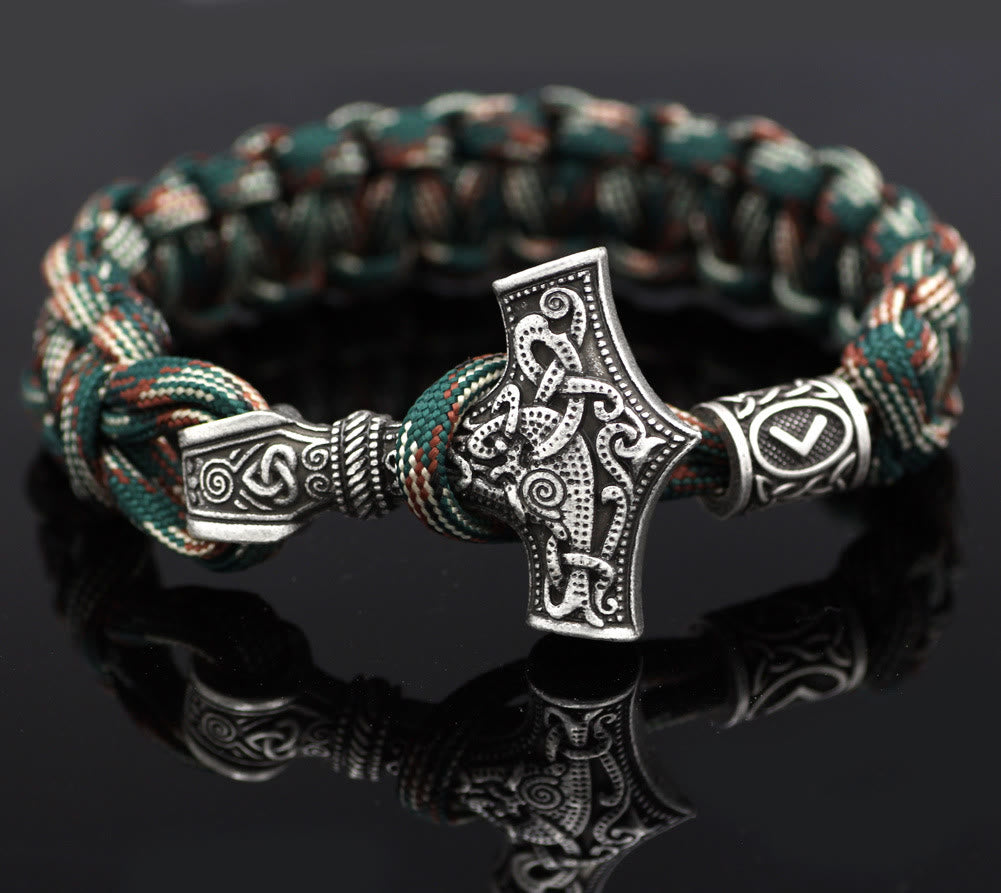 WorldNorse Thors Hammer geflochtenes Seil Wikinger Mjölnir Armband
