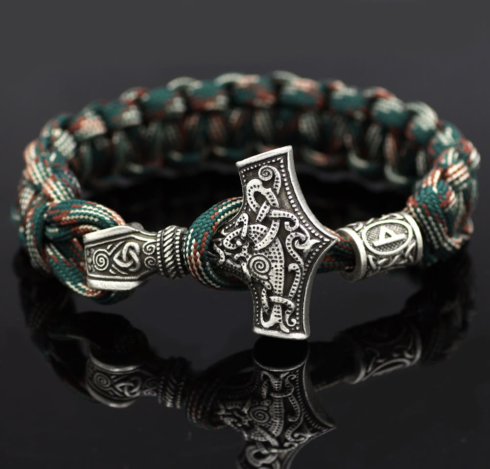 WorldNorse Thors Hammer geflochtenes Seil Wikinger Mjölnir Armband