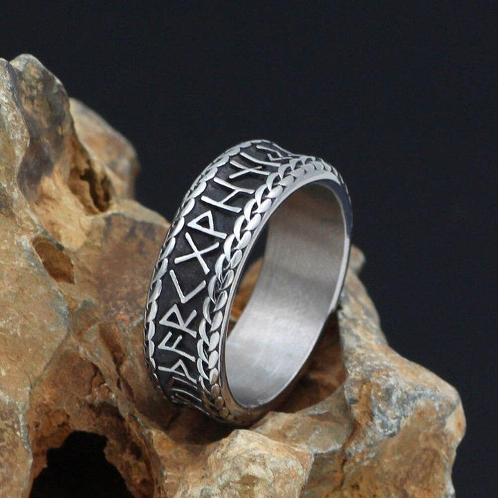 WorldNorse Antiker Wikinger Rune und Knotenring aus Edelstahl