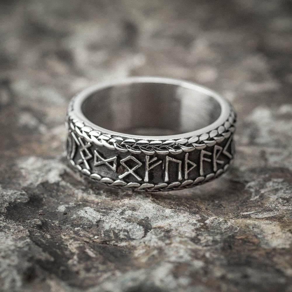 WorldNorse Antiker Wikinger Rune und Knotenring aus Edelstahl