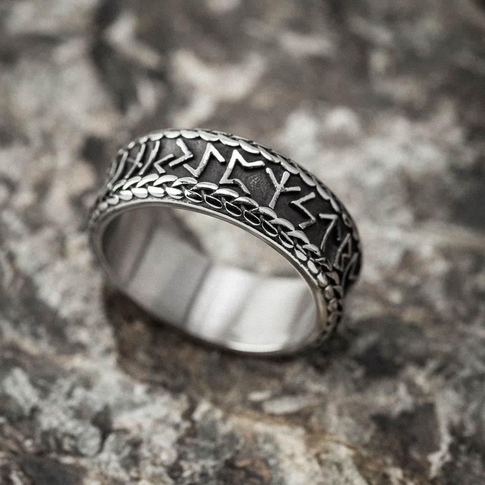 WorldNorse Antiker Wikinger Rune und Knotenring aus Edelstahl