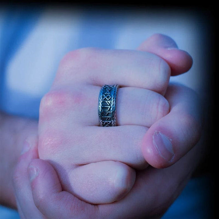 WorldNorse Antiker Wikinger Rune und Knotenring aus Edelstahl
