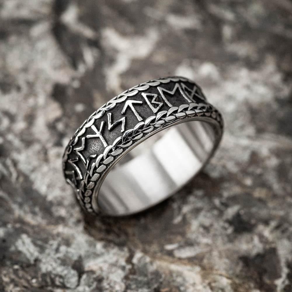 WorldNorse Antiker Wikinger Rune und Knotenring aus Edelstahl