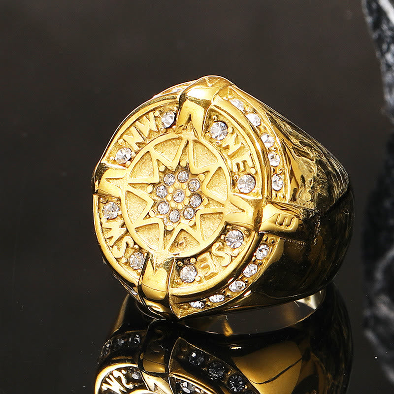 WorldNorse Anker Kompass Achteckiger Stern Amulett Ring