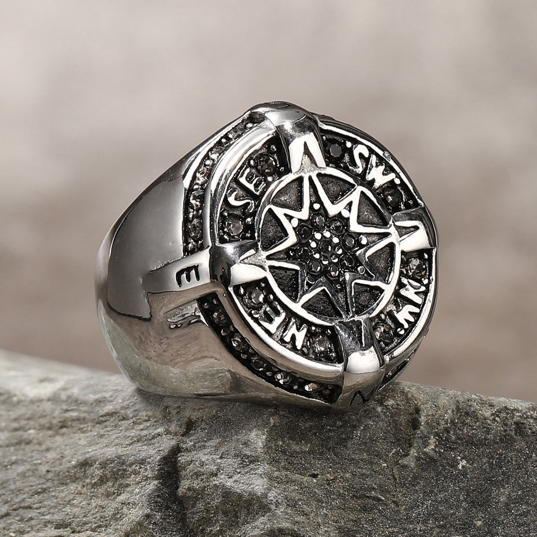 WorldNorse Anker Kompass Achteckiger Stern Amulett Ring