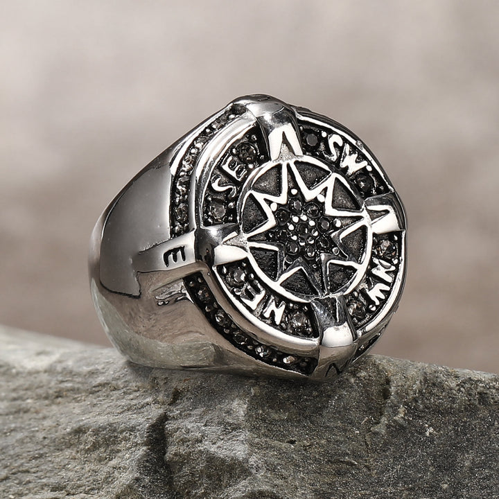 WorldNorse Anker Kompass Achteckiger Stern Amulett Ring