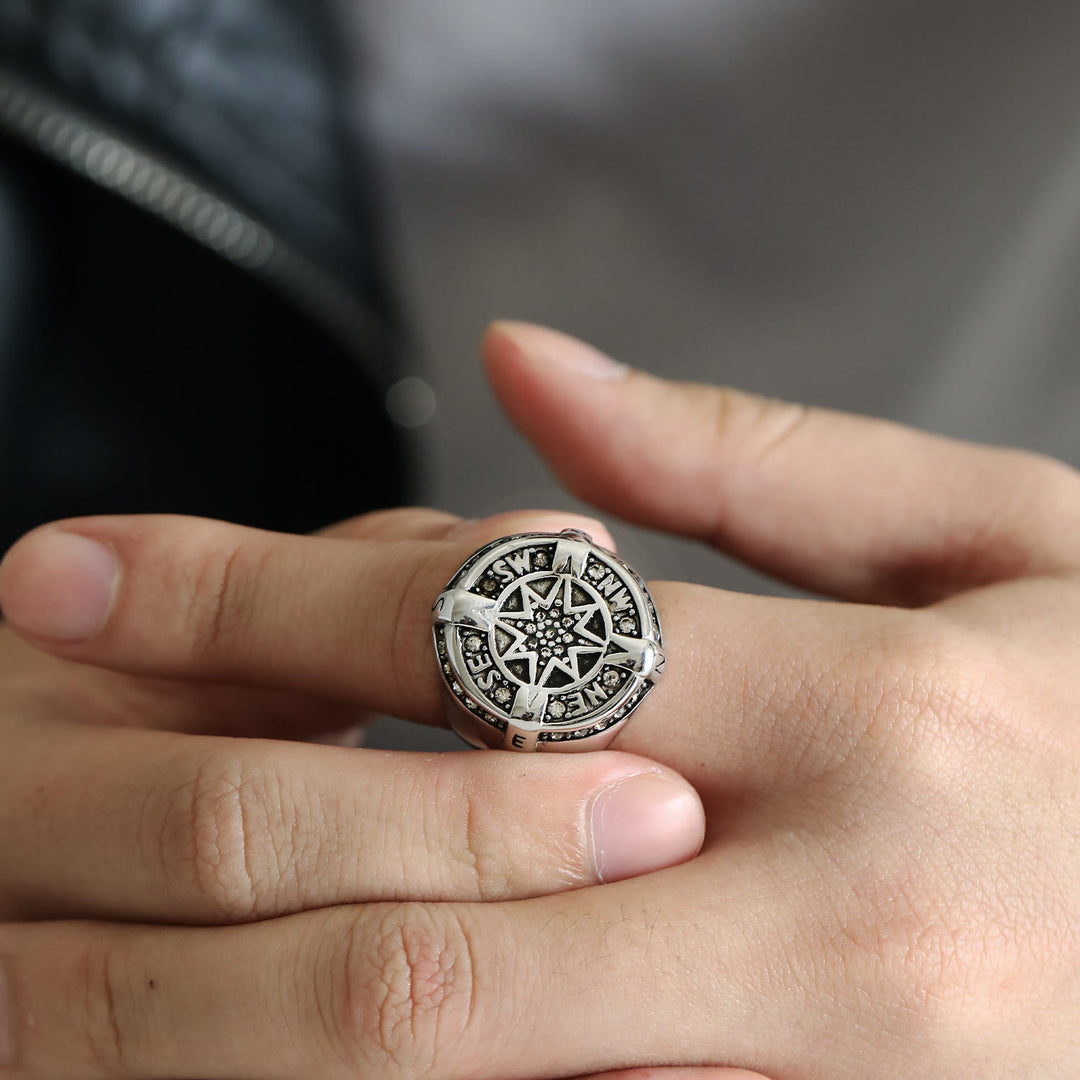 WorldNorse Anker Kompass Achteckiger Stern Amulett Ring