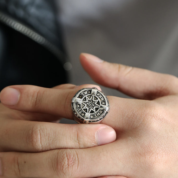WorldNorse Anker Kompass Achteckiger Stern Amulett Ring