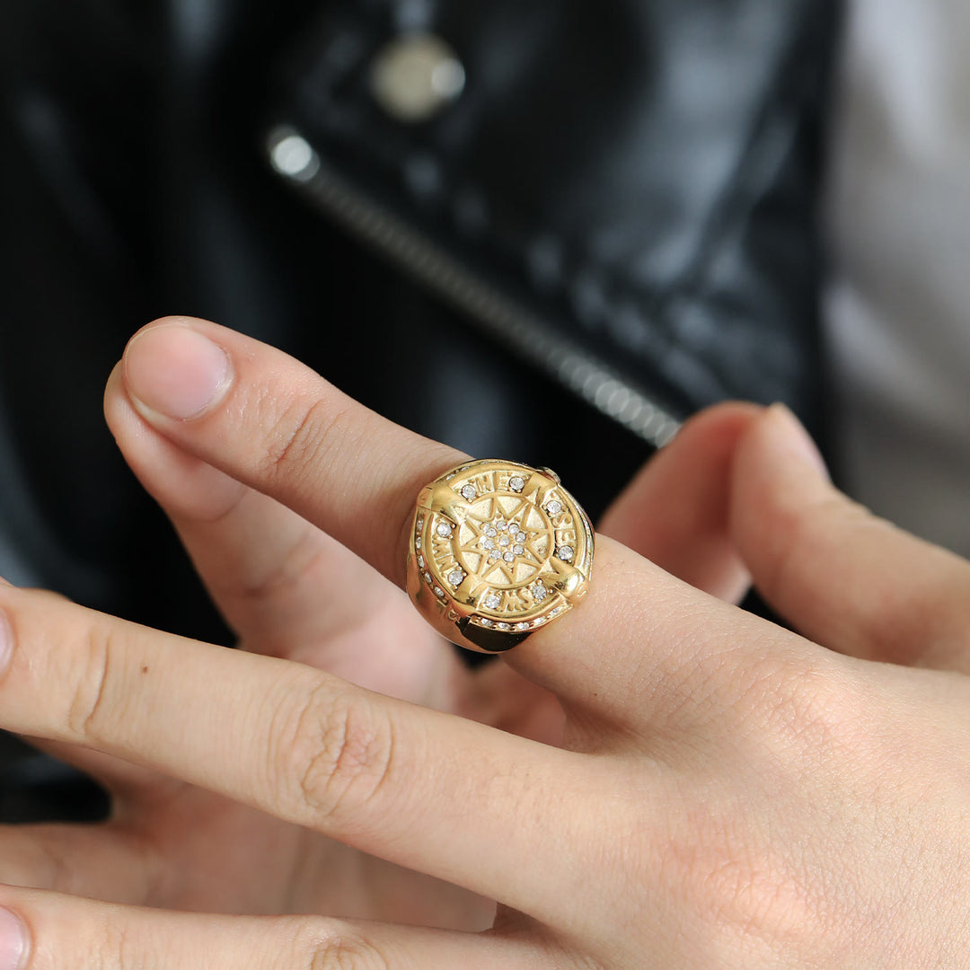 WorldNorse Anker Kompass Achteckiger Stern Amulett Ring