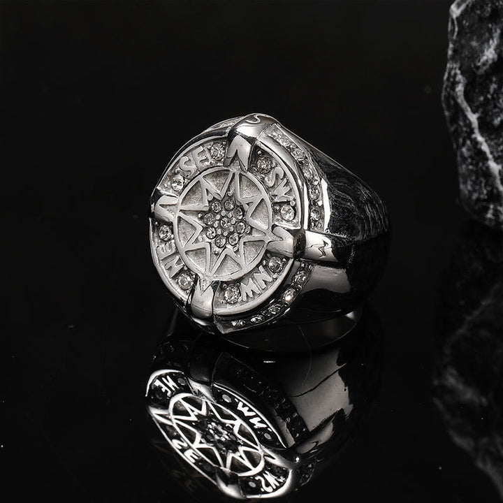 WorldNorse Anker Kompass Achteckiger Stern Amulett Ring