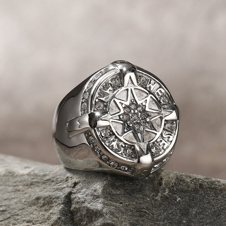 WorldNorse Anker Kompass Achteckiger Stern Amulett Ring