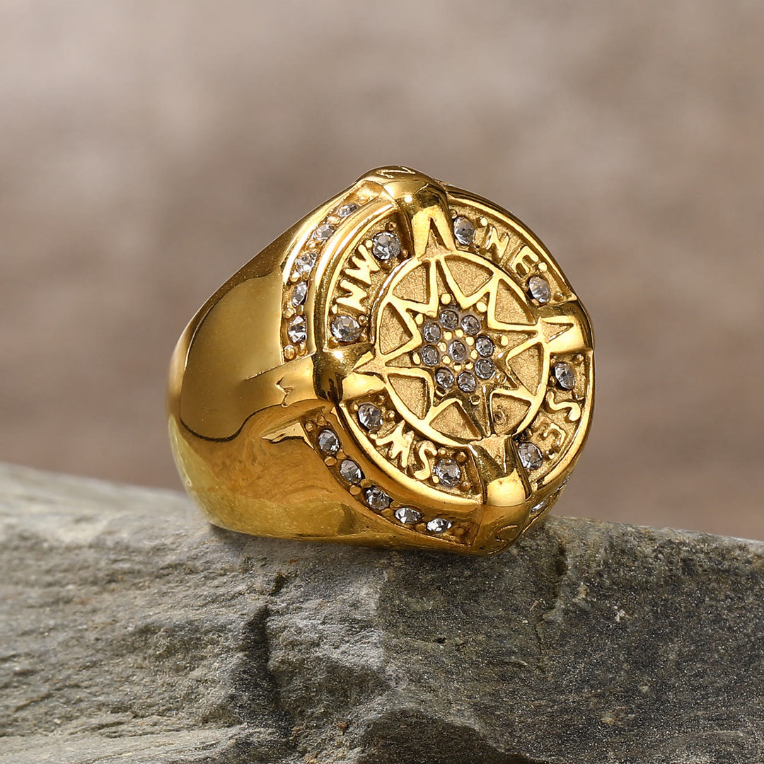 WorldNorse Anker Kompass Achteckiger Stern Amulett Ring
