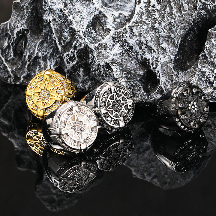 WorldNorse Anker Kompass Achteckiger Stern Amulett Ring