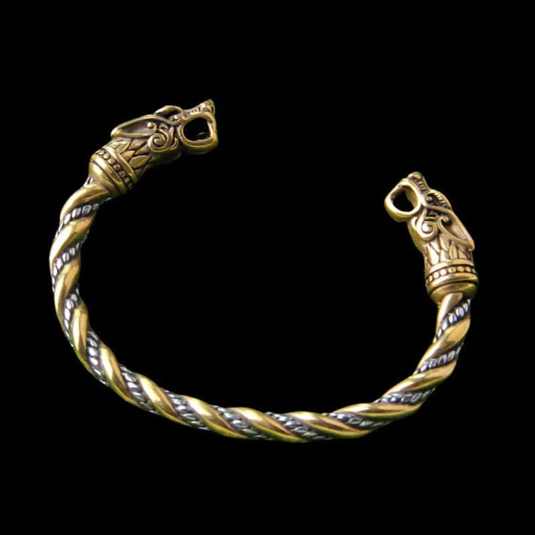 WorldNorse Viking Zweifarbiges Fenrir-Wolfskopf-Armband - Gold - image 7