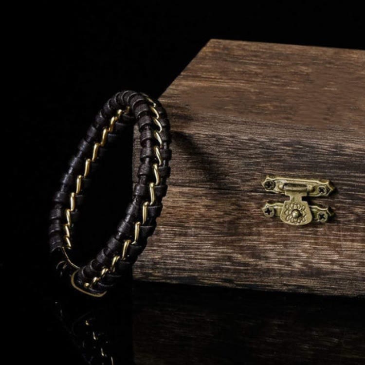 WorldNorse Vintage geflochtenes Odin-Armband aus Leder