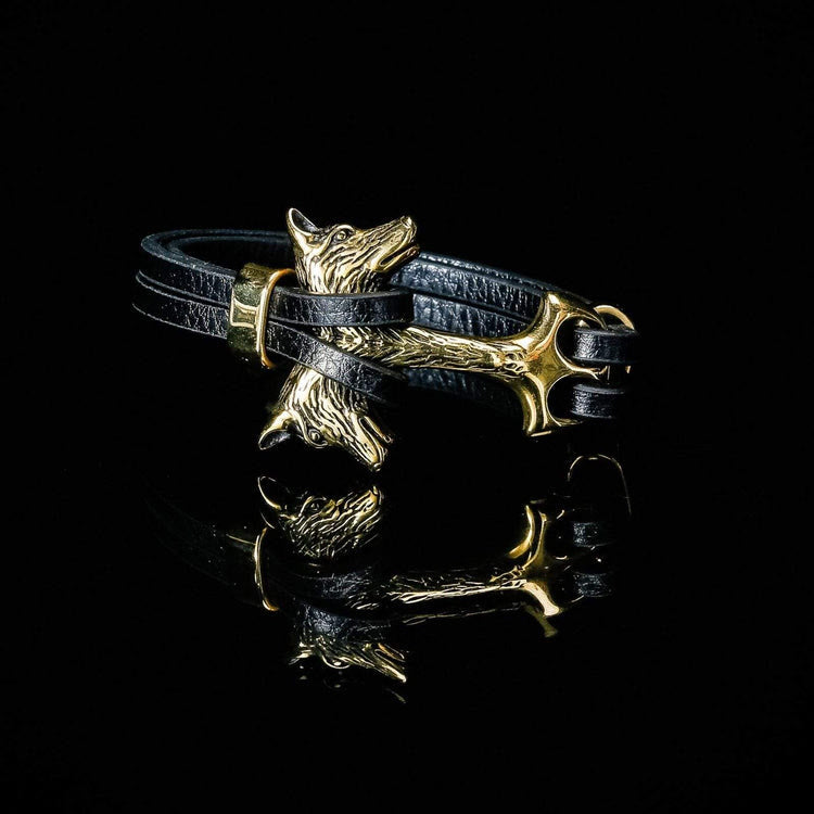 WorldNorse Wolf Fenrirs Kopf im Lederarmband