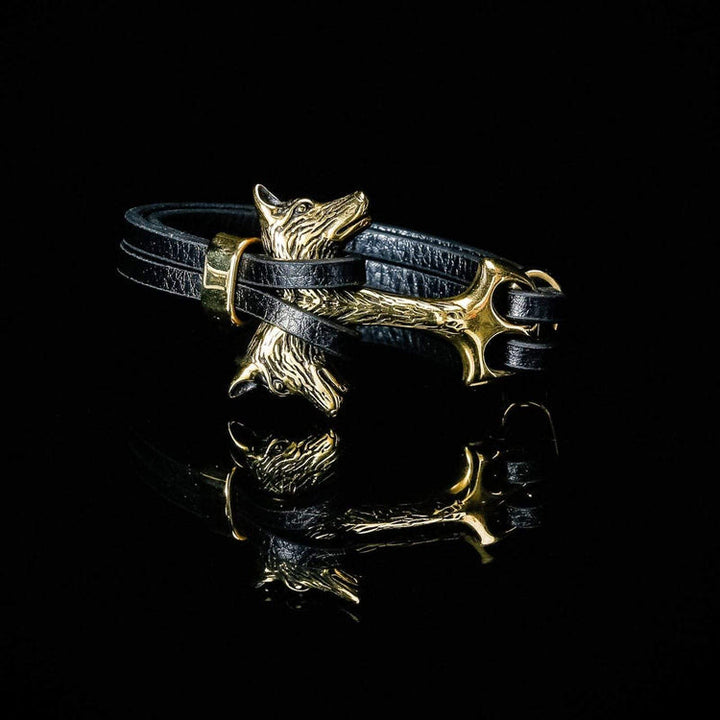 WorldNorse Wolf Fenrirs Kopf im Lederarmband