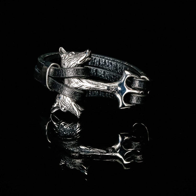 WorldNorse Wolf Fenrirs Kopf im Lederarmband
