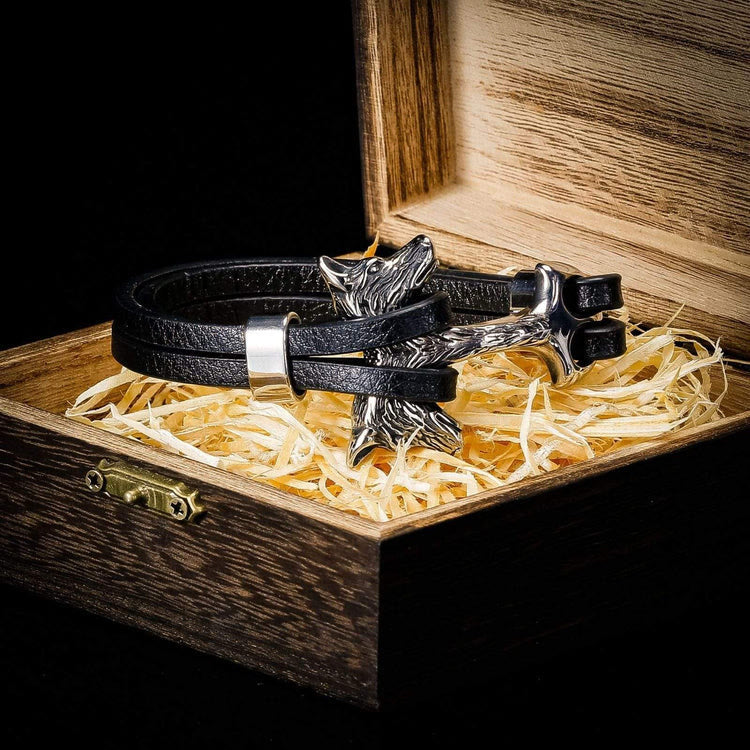 WorldNorse Wolf Fenrirs Kopf im Lederarmband