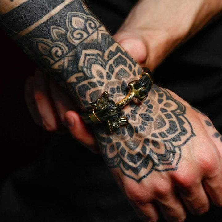 WorldNorse Wolf Fenrirs Kopf im Lederarmband