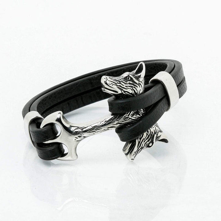 WorldNorse Wolf Fenrirs Kopf im Lederarmband