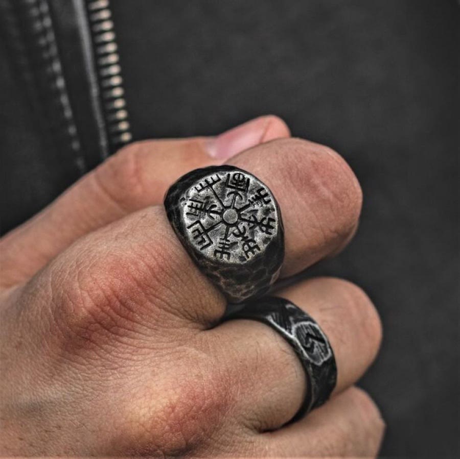 WorldNorse Silber Vegvisir Kompass Totem Odin Ring