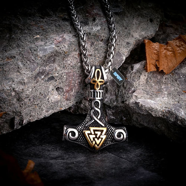 WorldNordische Wikinger-Halskette mit Thor , Mjölnir und Valknut