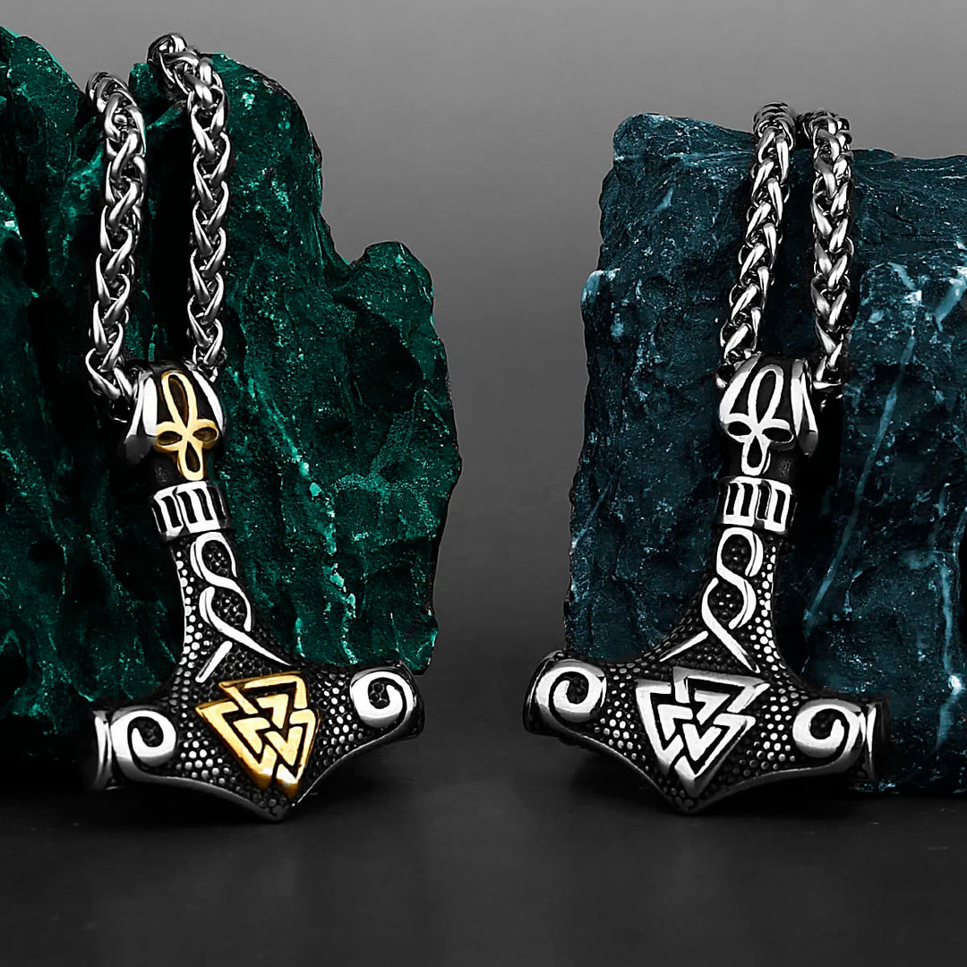 WorldNordische Wikinger-Halskette mit Thor , Mjölnir und Valknut