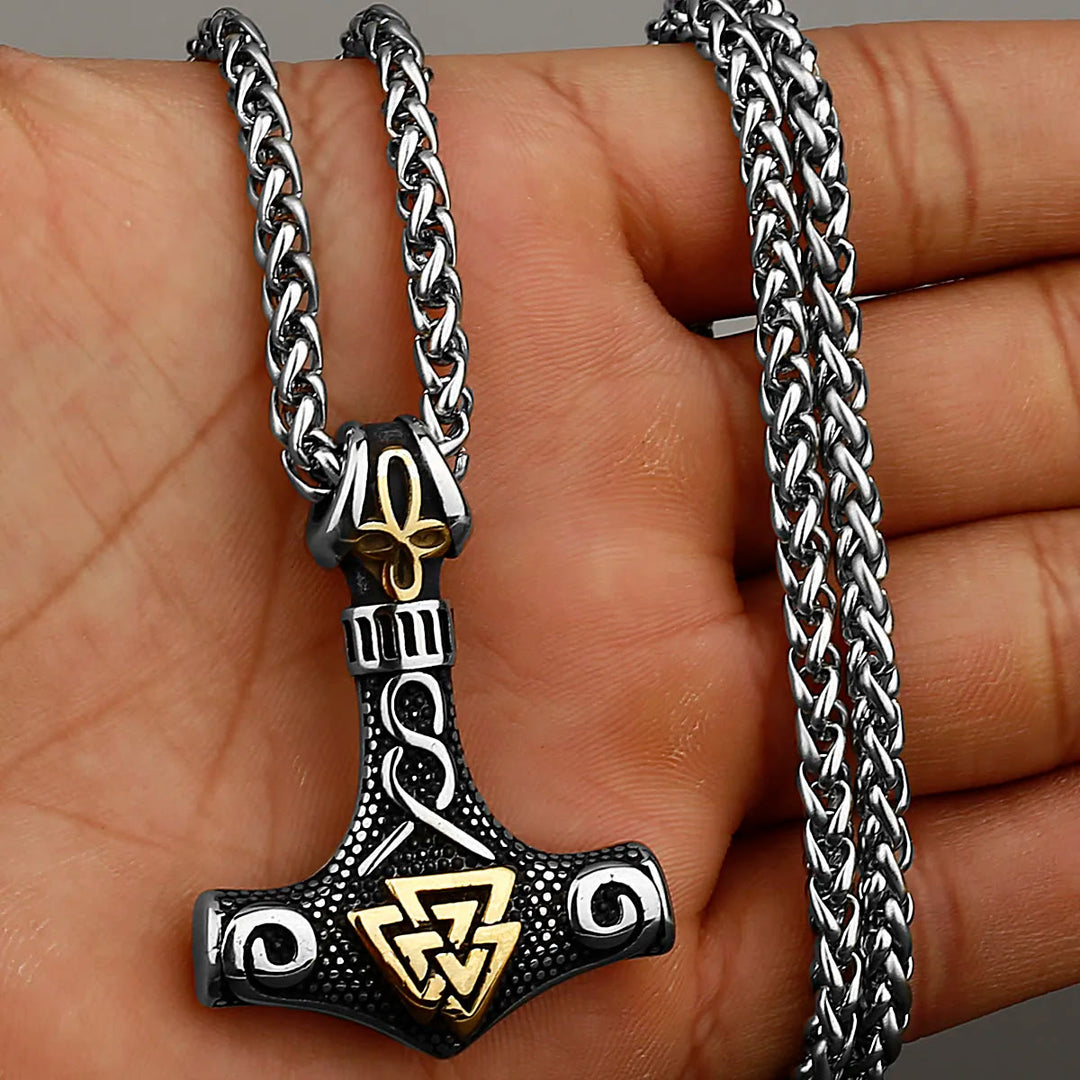 WorldNordische Wikinger-Halskette mit Thor , Mjölnir und Valknut
