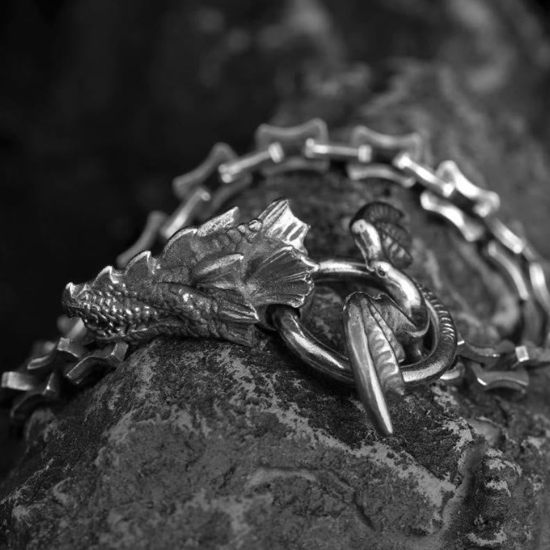 WorldNorse Gothic Style Drachenknochenkette Drachenkopf-Armband