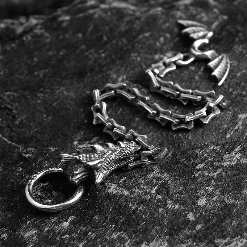 WorldNorse Gothic Style Drachenknochenkette Drachenkopf-Armband
