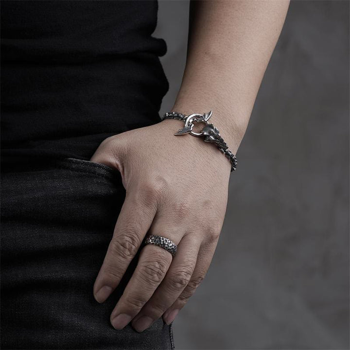 WorldNorse Gothic Style Drachenknochenkette Drachenkopf-Armband