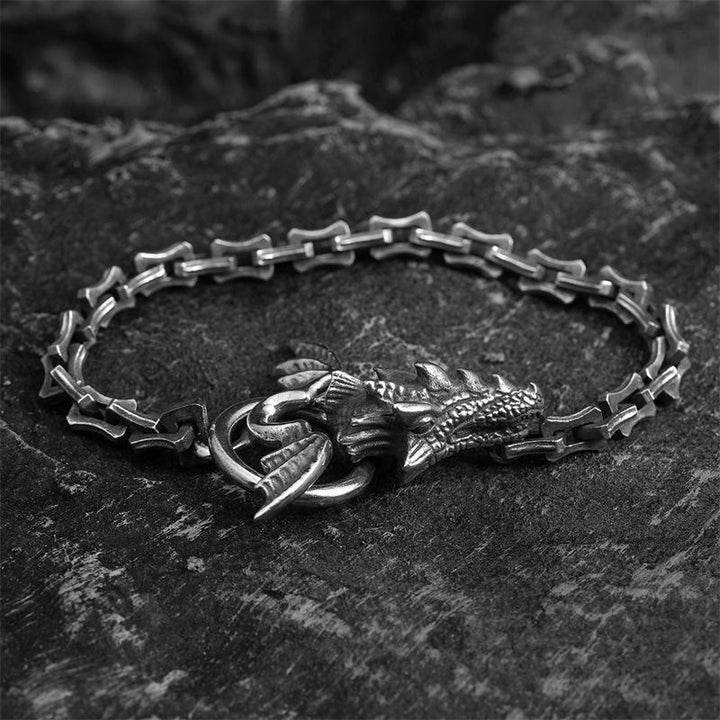WorldNorse Gothic Style Drachenknochenkette Drachenkopf-Armband